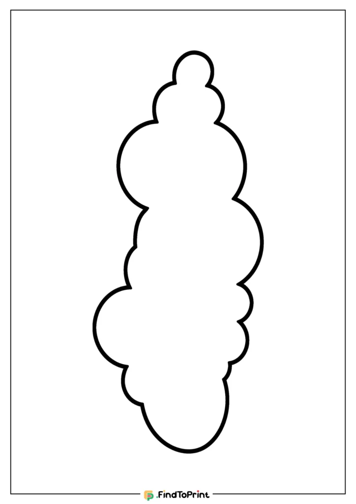 Printable cloud shape template featuring a tall, narrow cloud outline with a layered, fluffy appearance on a white background, suitable for crafts, decoration, or educational use.