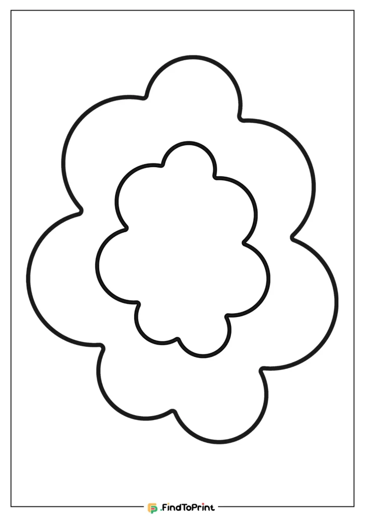 Printable cloud template PDF featuring two concentric cloud shapes with scalloped edges, outlined in black on a white background, ideal for arts and crafts, decorations, or educational activities.
