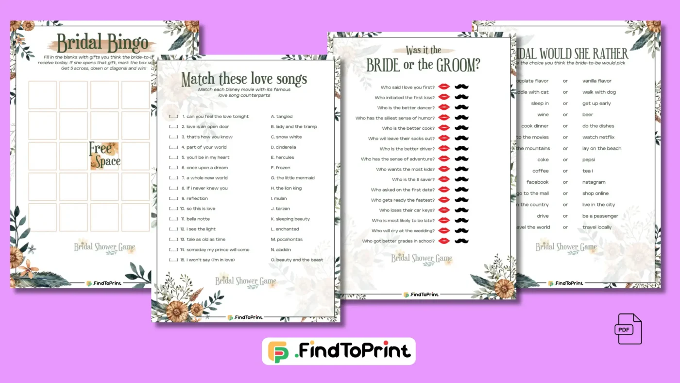 Free Printable Bridal Shower Games Find to Print Free Printable Bridal Shower Games Find to Print