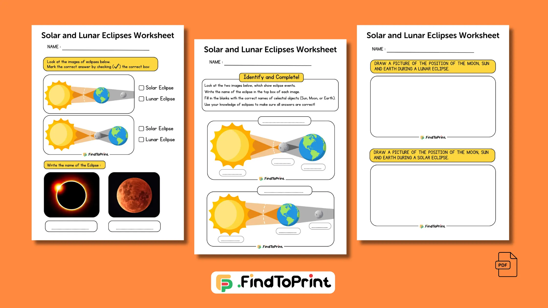 Printable Solar and Lunar Eclipses Worksheet