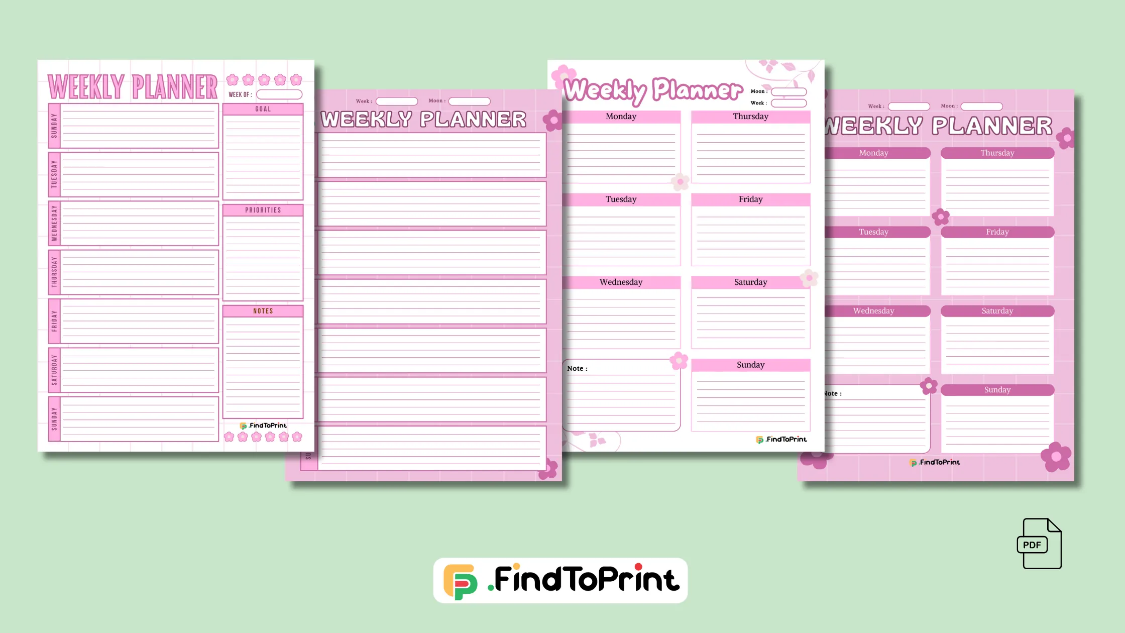 Girly Cute Weekly Planner Printable
