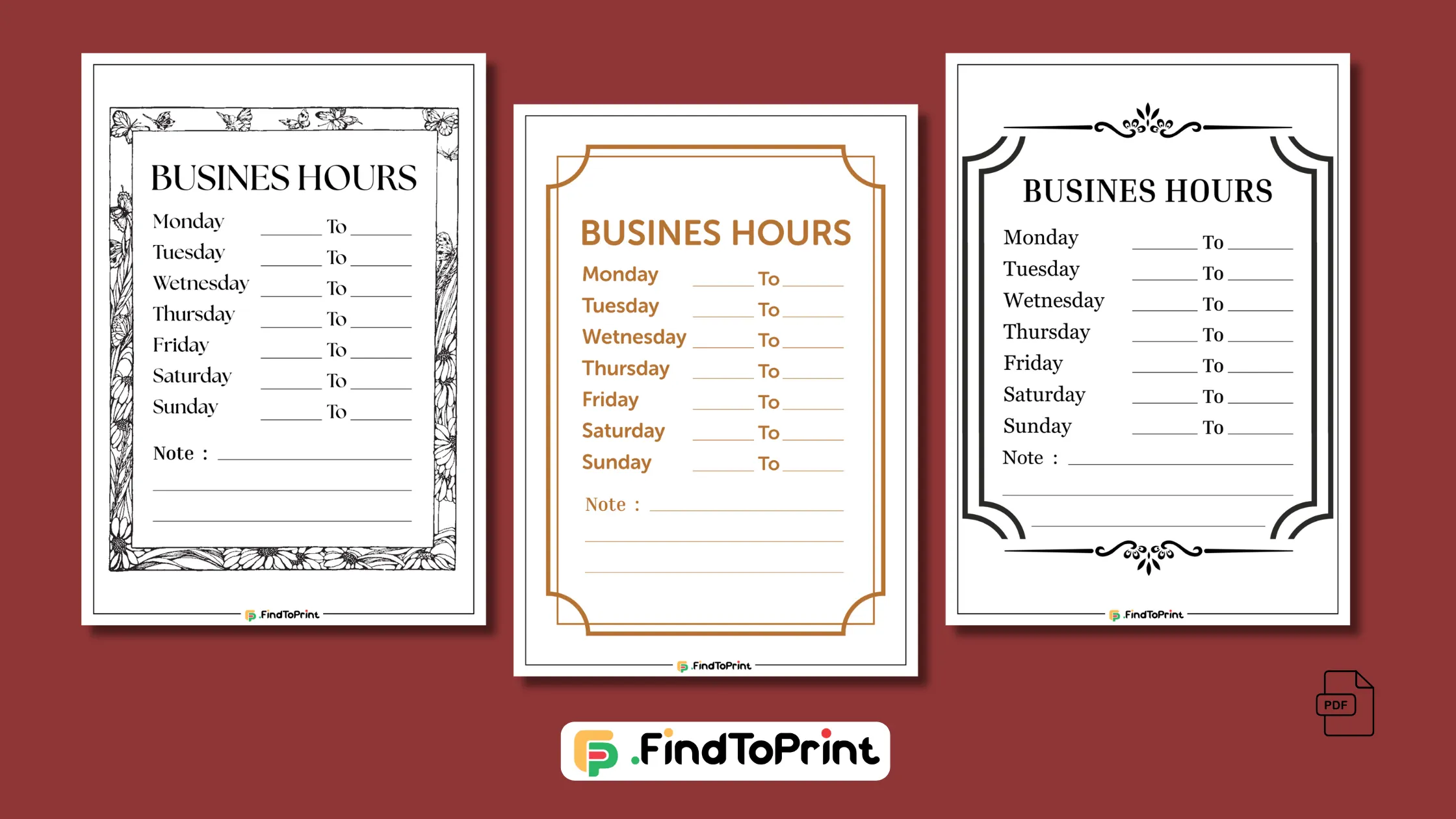 Printable Business Hours Sign Template