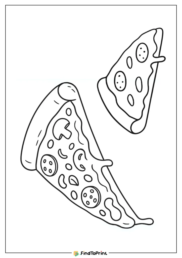 Printable pizza slices coloring page for food-themed kid's activities.