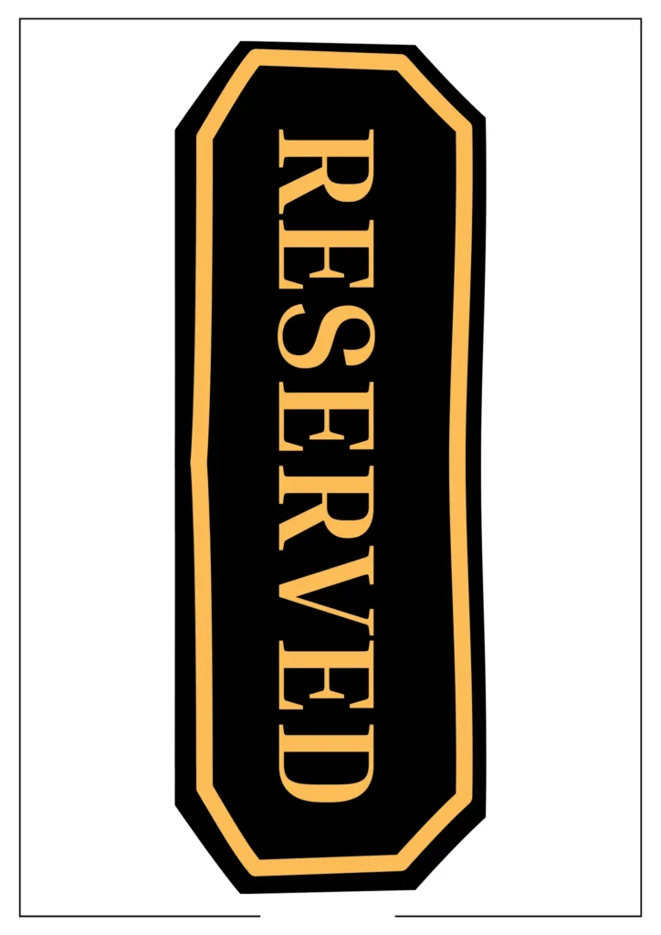 Elegant black and gold reserved sign template with vertical layout.