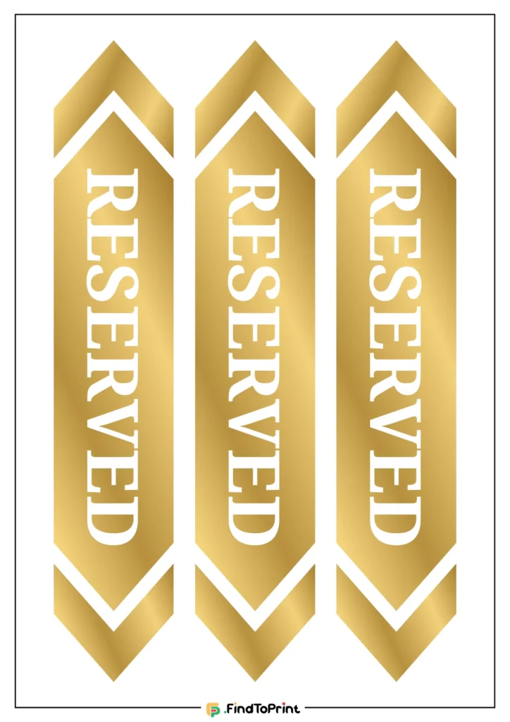 Set of three gold reserved sign templates with arrow design for event tables.
